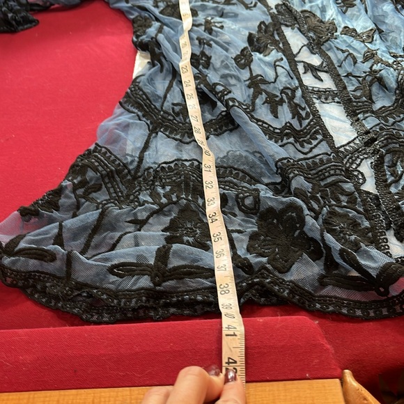 Lane Bryant Blue black Floral Embroidered MESH DUSTER JACKET Open Front Robe 18 - Picture 11 of 16